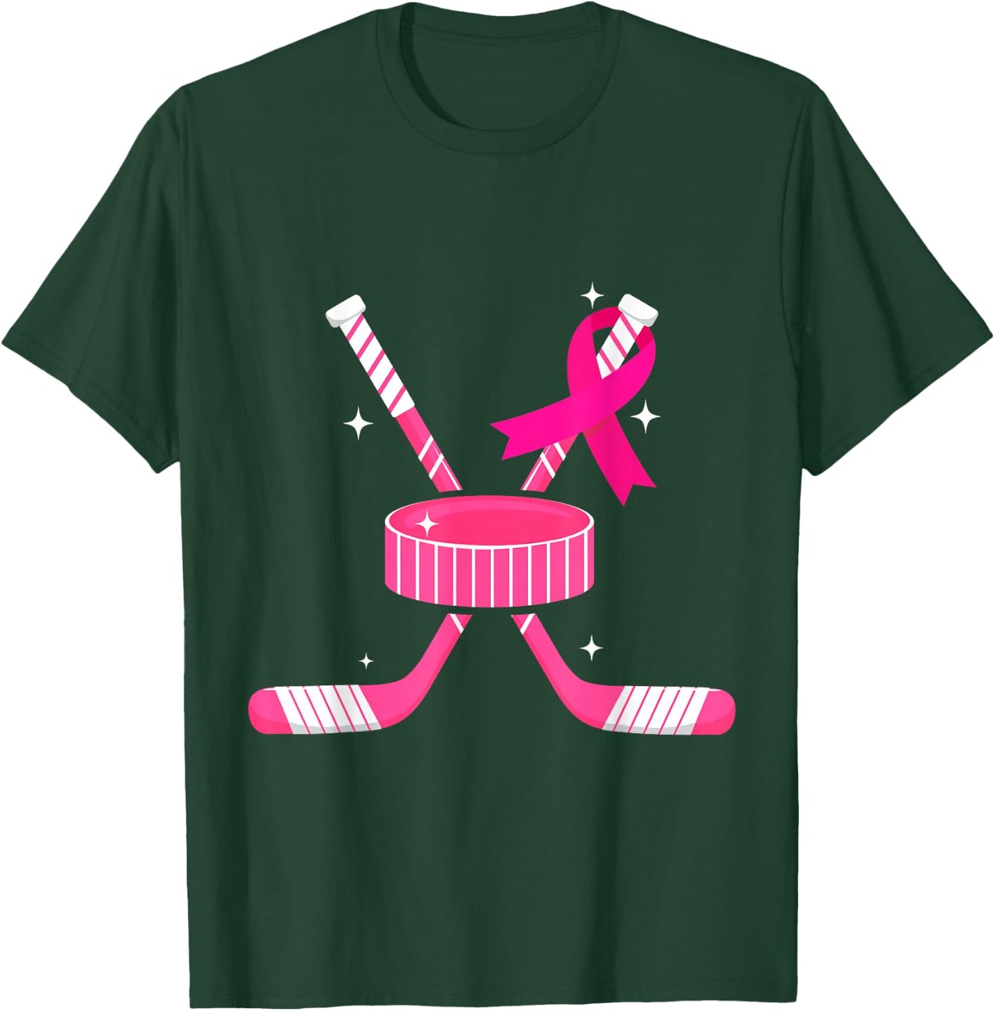 Ice Hockey Pink Ribbon Breast Cancer Awareness Survivors T-Shirt - T-Shirt | Forest