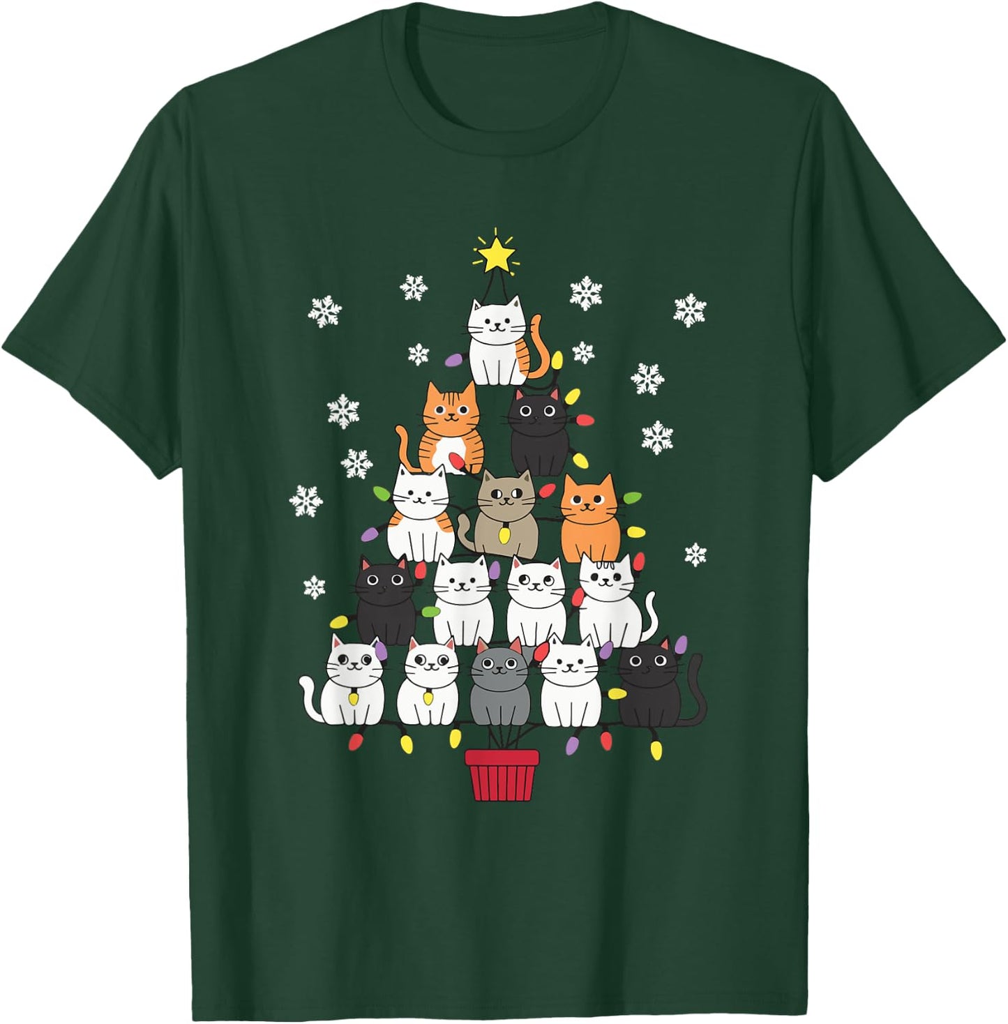 Christmas Tree Cat Women Kids T-Shirt - T-Shirt | Forest