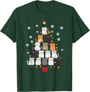Christmas Tree Cat Women Kids T-Shirt - T-Shirt | Forest