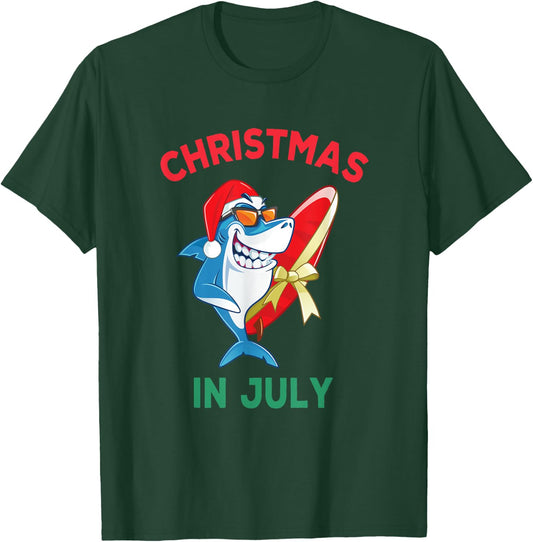 Shark Christmas In July Summer Vacation Beach Men Women Kids T-Shirt - T-Shirt | Forest