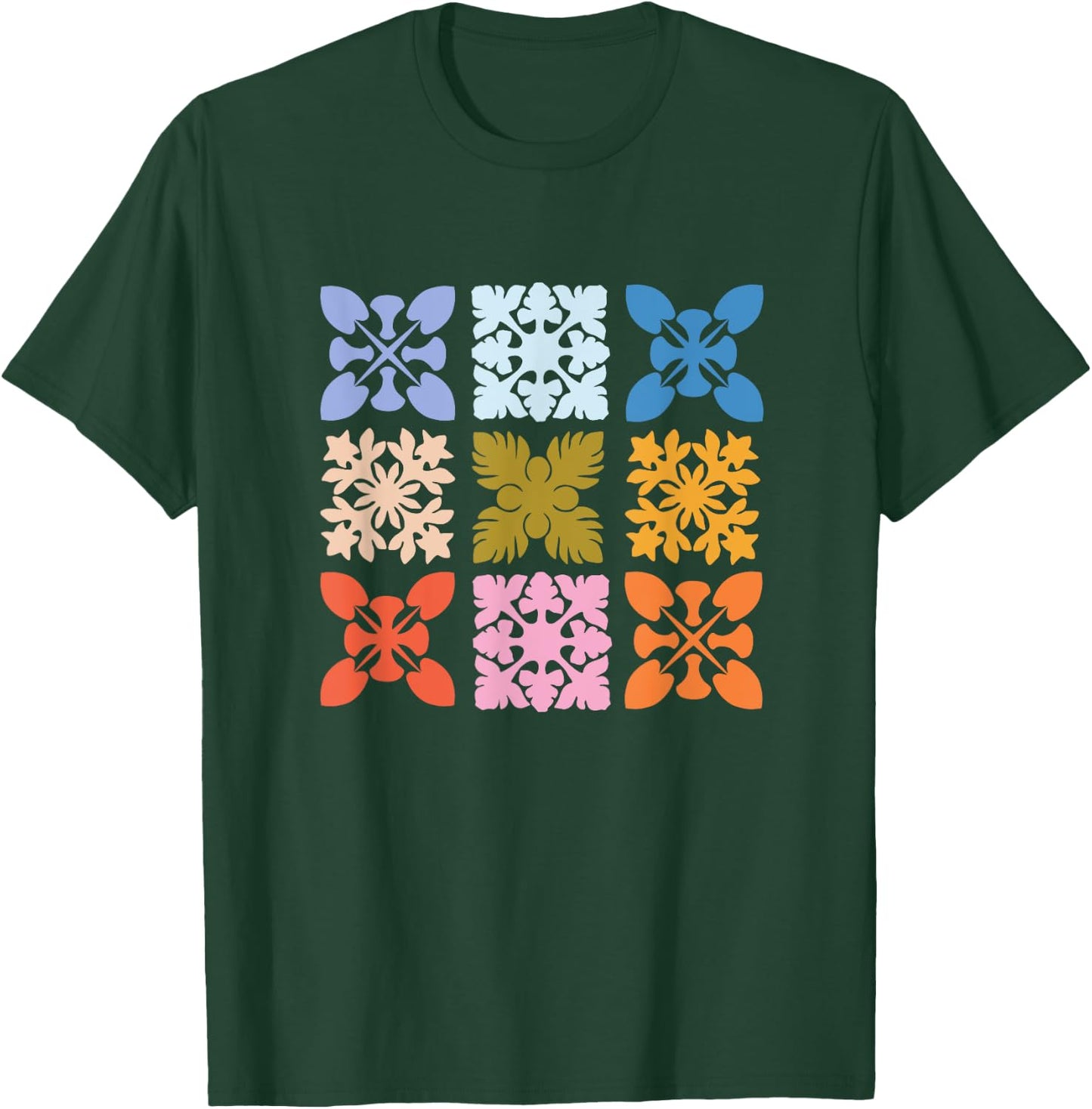 Color Block Hawaiian Quilt Square T-Shirt - T-Shirt | Forest