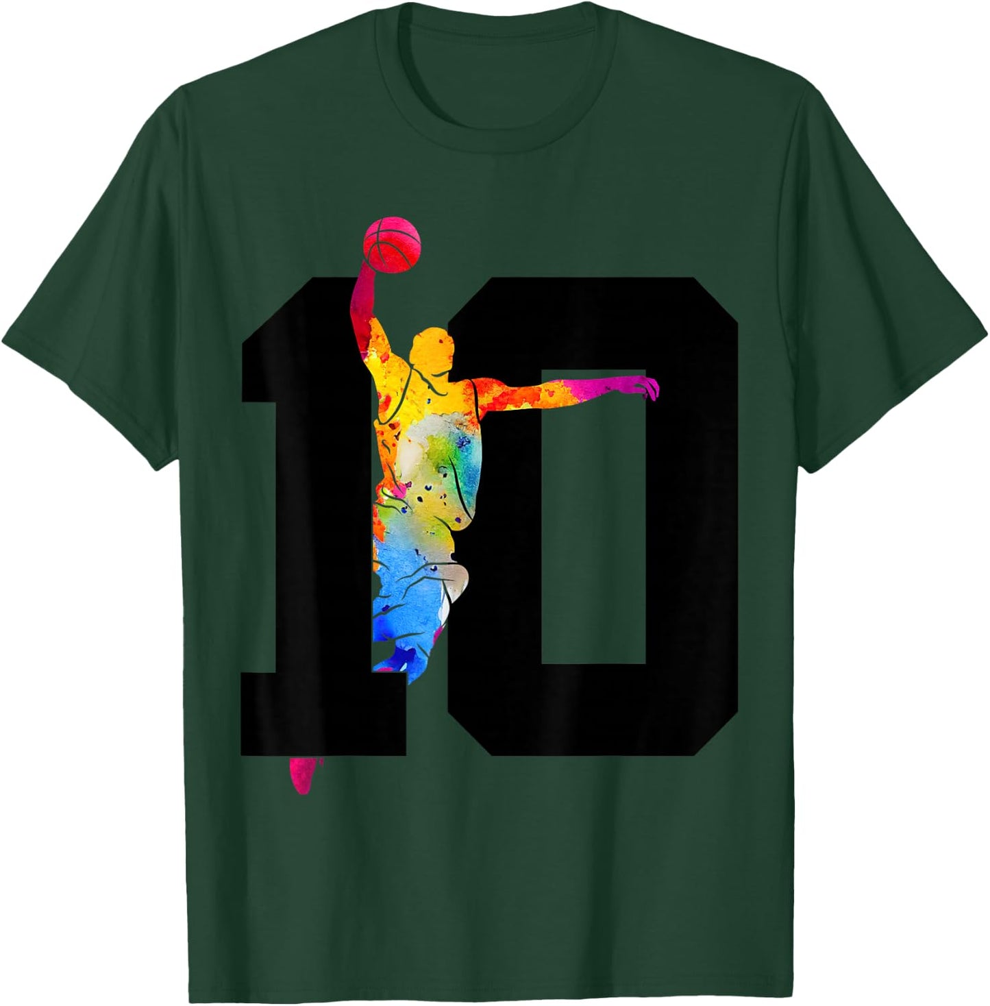 Number 10 Basketball 10th Birthday T-Shirt - T-Shirt | Forest