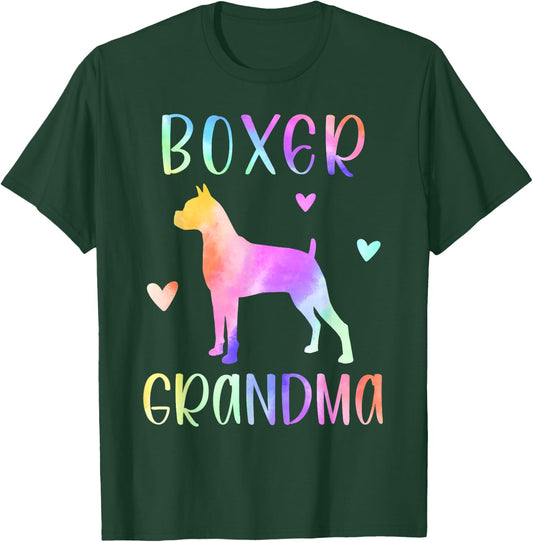 Boxer Grandma Boxer Dog Nana Rainbow Watercolor T-Shirt - T-Shirt | Forest