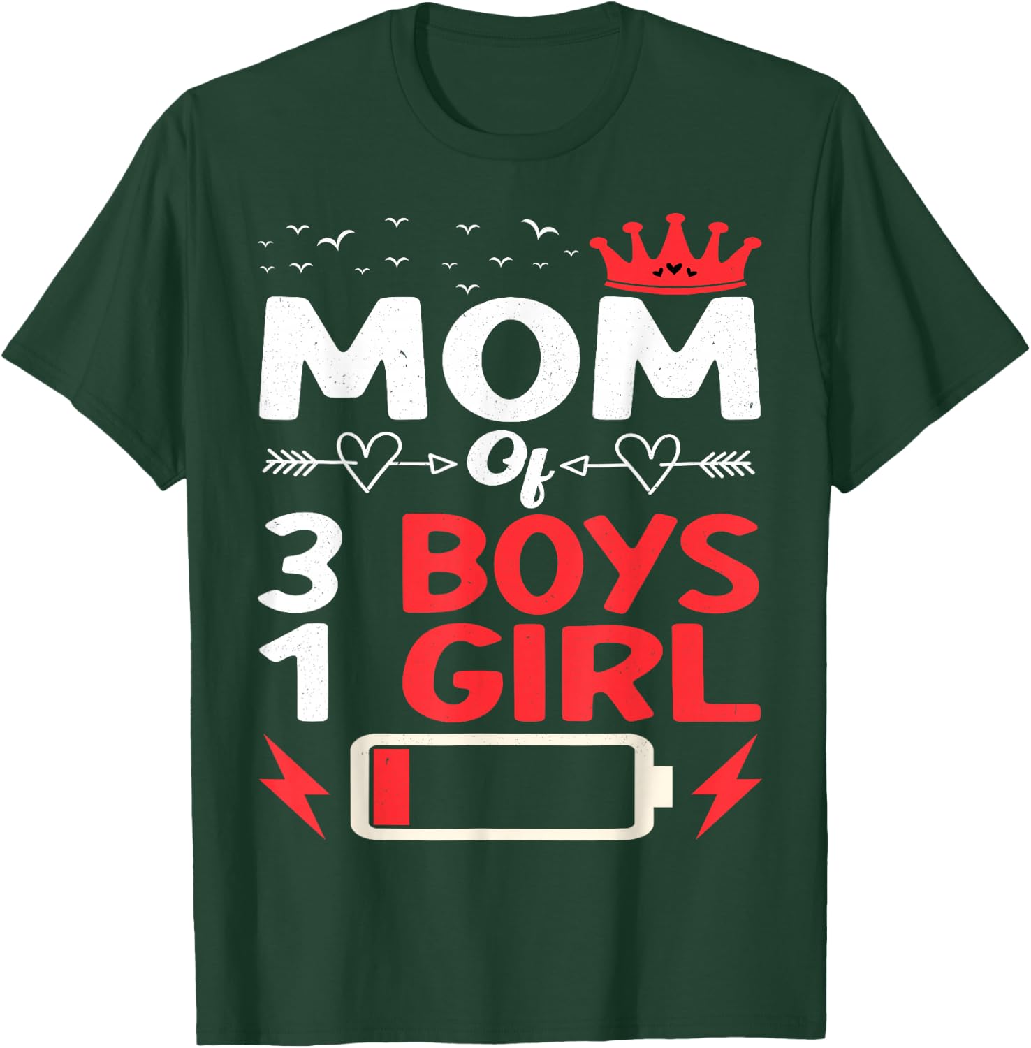 Mom Of 3 Boys And 1 Girl Battery Low Mother's Day T-Shirt - T-Shirt | Forest