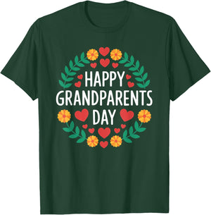 Happy Grandparents Day Wreath Grandpa Grandma Decorate Gifts T-Shirt - T-Shirt | Forest