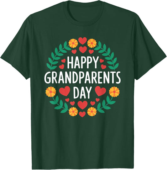 Happy Grandparents Day Wreath Grandpa Grandma Decorate Gifts T-Shirt - T-Shirt | Forest