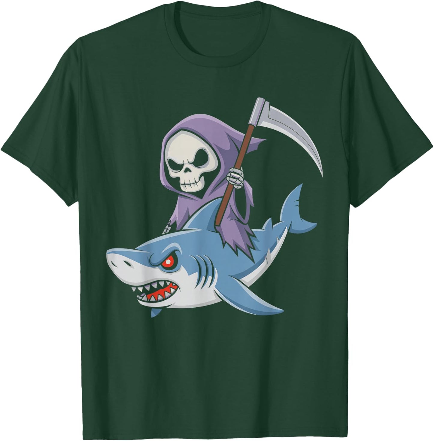 Funny Grim Reaper Riding Shark Lovers Spooky Halloween T-Shirt - T-Shirt | Forest
