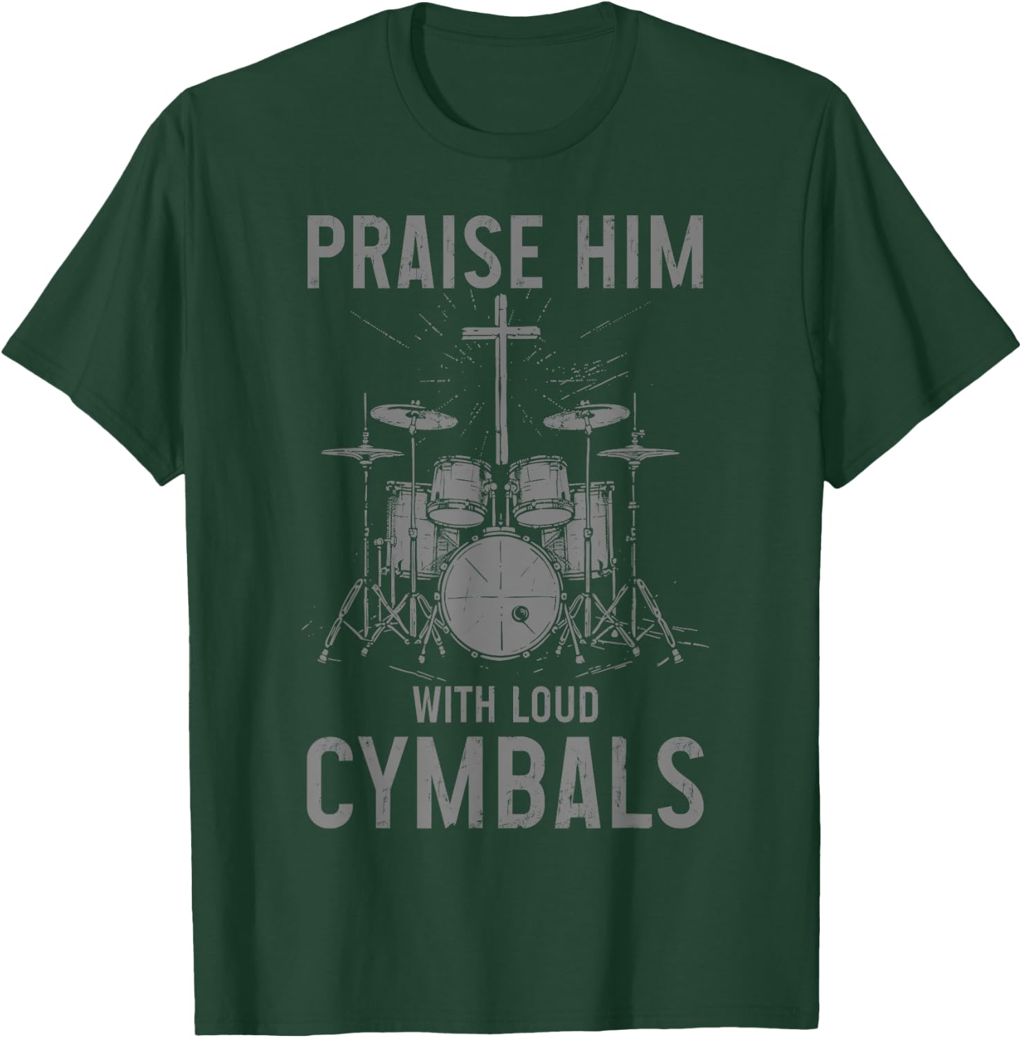 Christian Drummer Co. Christian Drummer Praise Him With Loud Cymbals - Black, Small, -Adults/Kids, Short Sleeve, , Vintage Modern Mix, Letter Print, Imported T-Shirt - T-Shirt | Forest