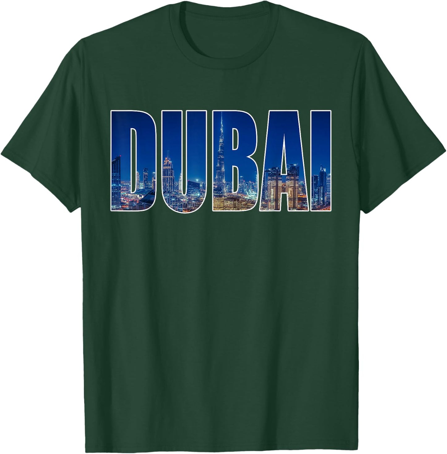 Dubai UAE Urban Skyline Photography Font T-Shirt - T-Shirt | Forest