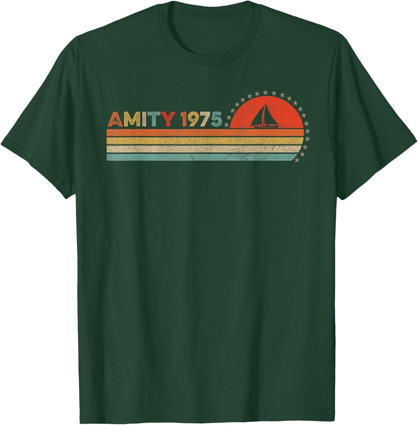 Vintage Amity 1975 Sunset Retro - Sailboat Sunrise Summer T-Shirt - T-Shirt | Forest