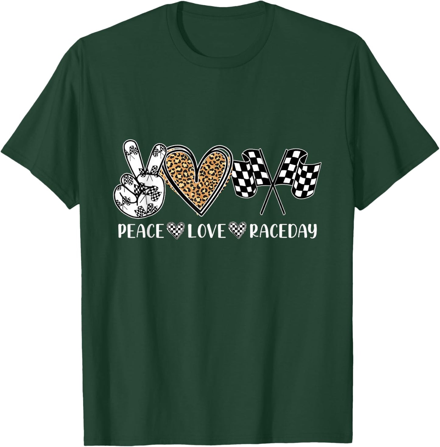 Peace Love Raceday Racing Drag Racing Checkered Flag Race T-Shirt - T-Shirt | Forest
