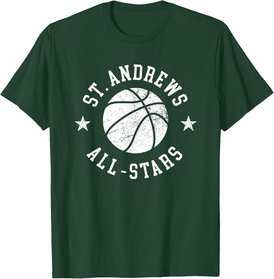 St. Andrews Vintage All-Stars Retro 80s Basketball T-Shirt - T-Shirt | Forest