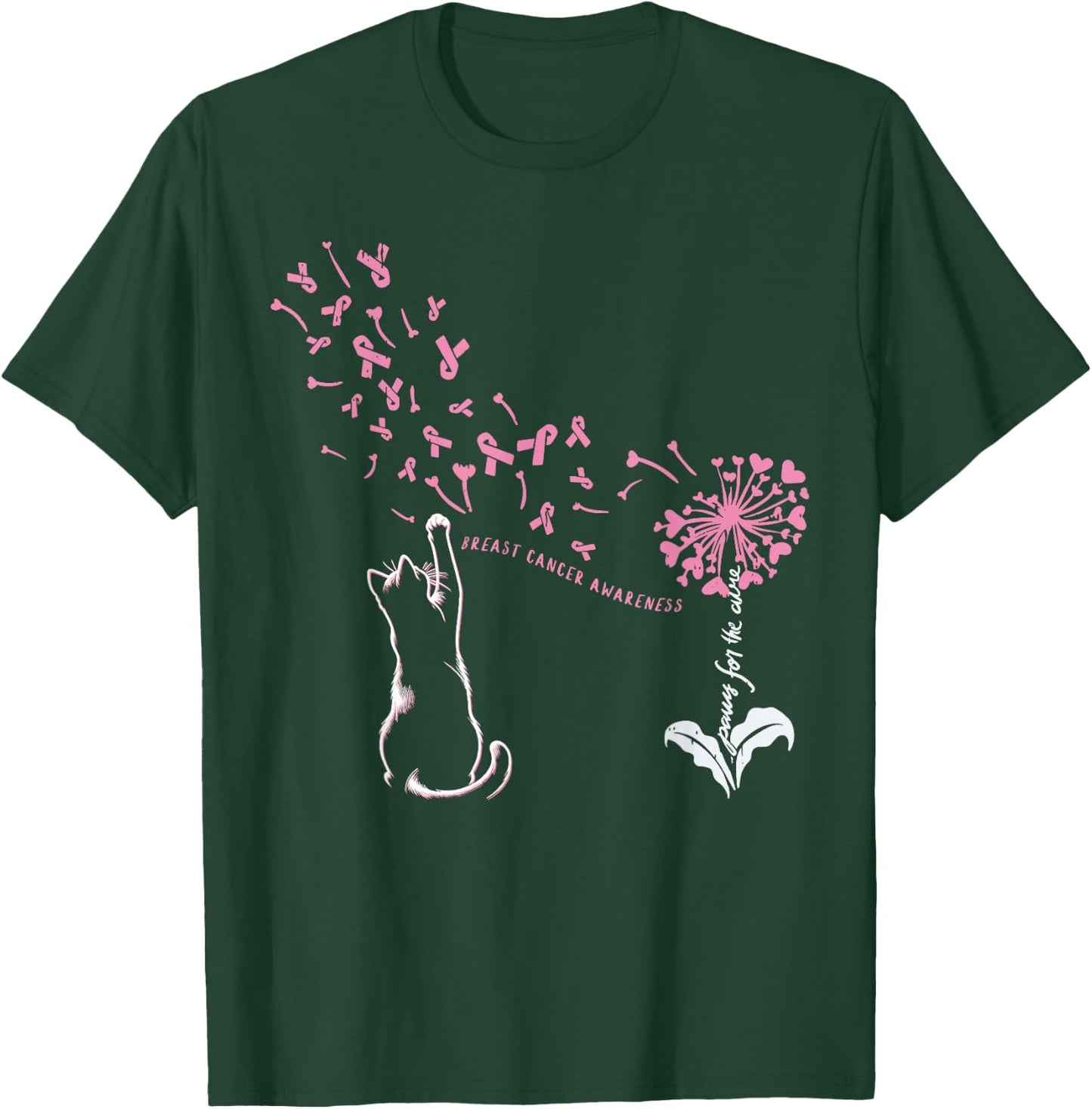 Cat Paw For Cure Support Breast Cancer Awareness Dandelion T-Shirt - T-Shirt | Forest