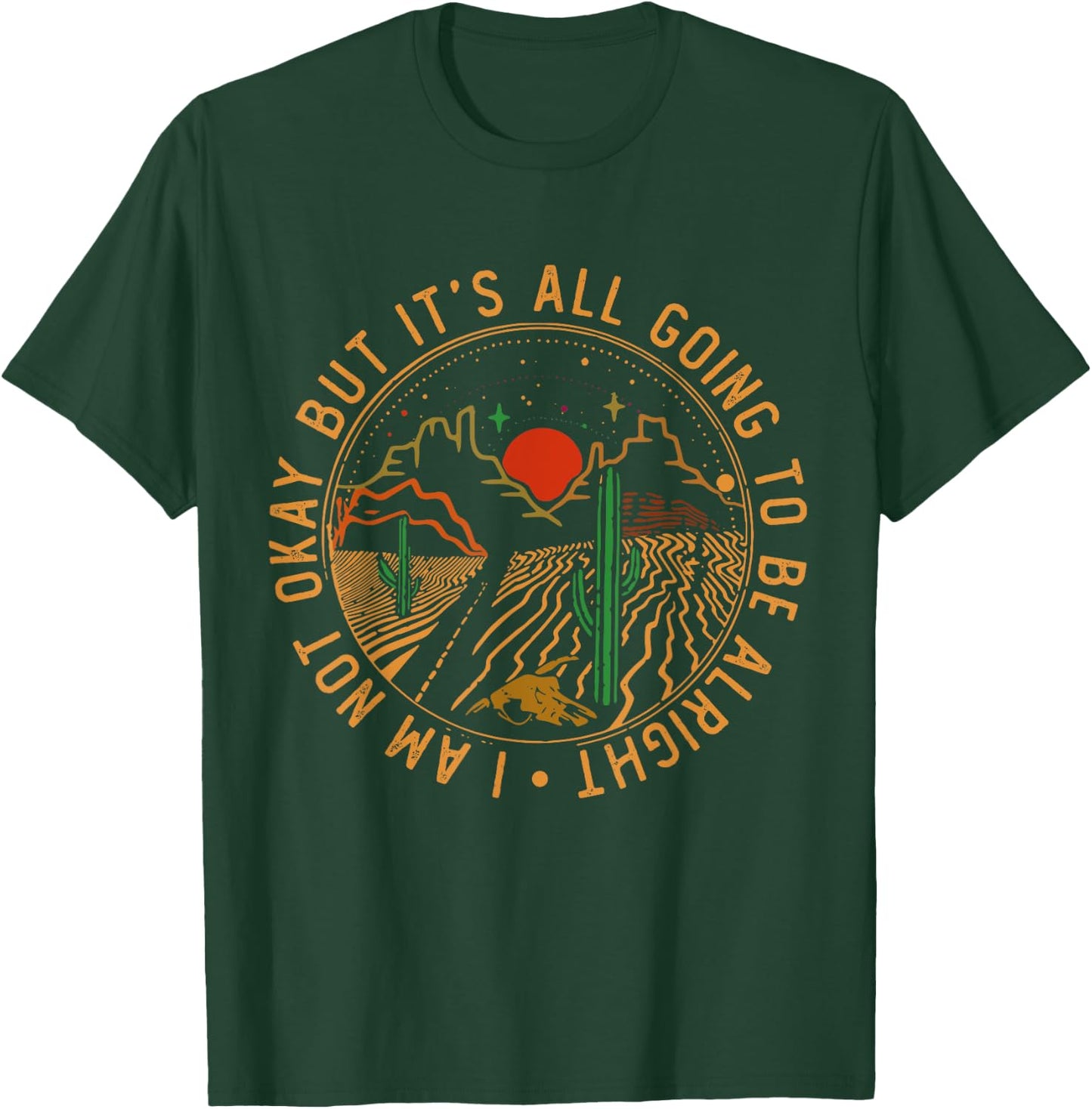 Vintage Funny Music Designs I'm Not Okay But It's Going To Be Alright Road Mountains -Adults Black Small T-Shirt - T-Shirt | Forest