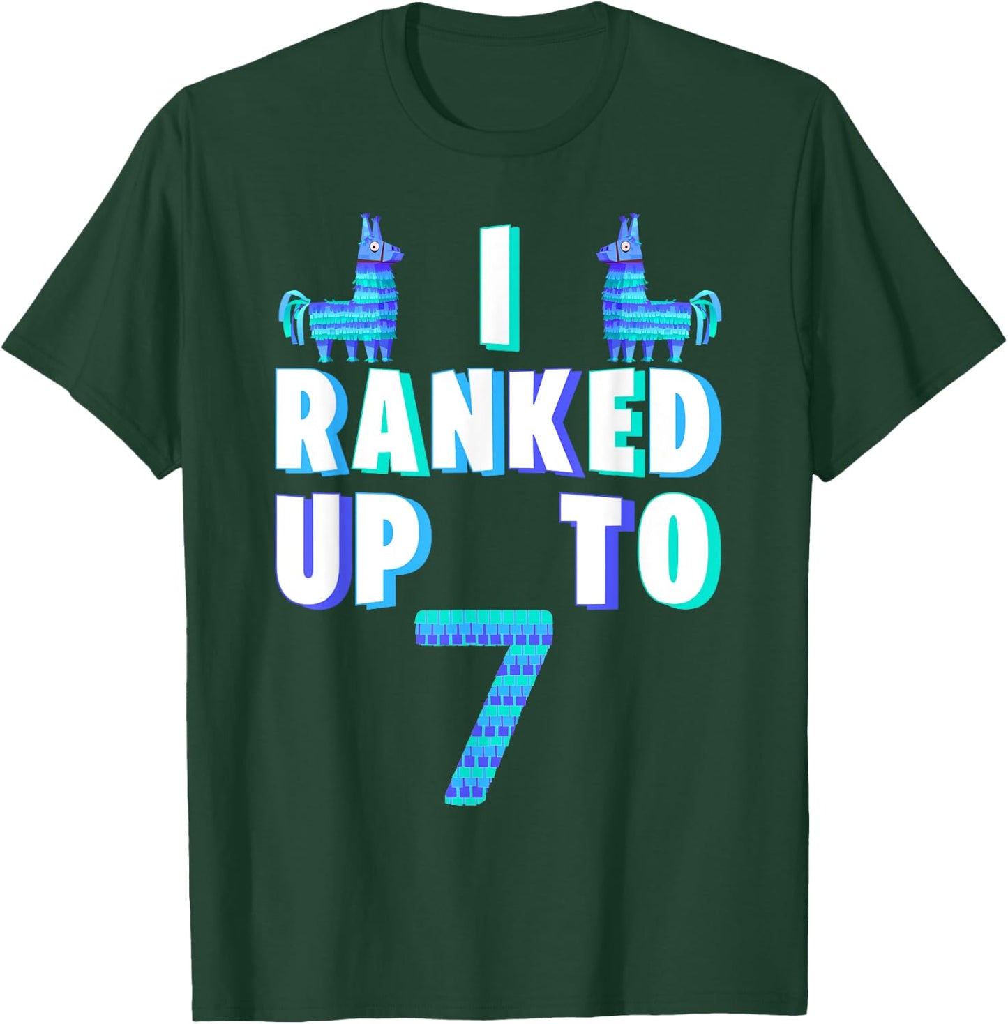 I Ranked Up To 7 Birthday Video Game Llama Piñata Birthday T-Shirt - T-Shirt | Forest