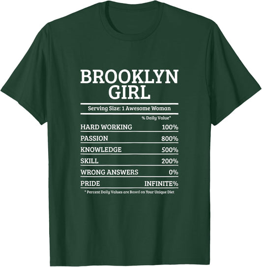 Brooklyn NYC New York NY Nutrition Facts Funny Girls T-Shirt - T-Shirt | Forest
