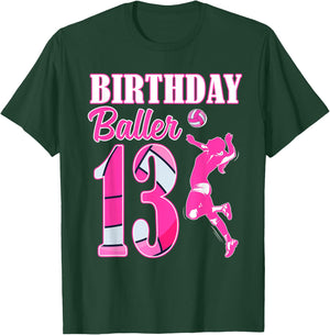 13th Birthday Volleyball Themed 13 Year Old Birthday Baller T-Shirt - T-Shirt | Forest