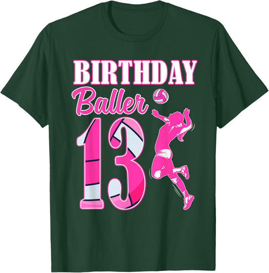 13th Birthday Volleyball Themed 13 Year Old Birthday Baller T-Shirt - T-Shirt | Forest