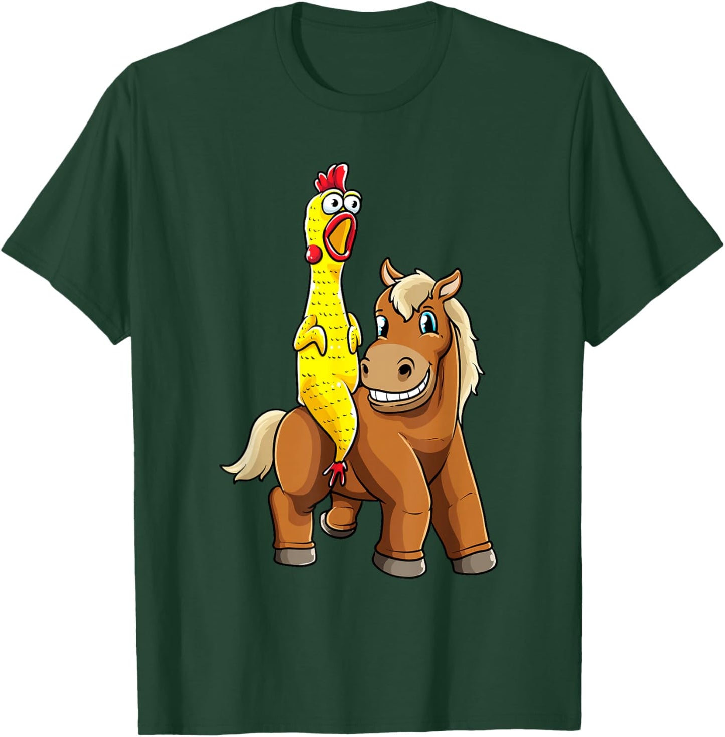 Funny Rubber Chicken Riding Horse Equestrian Girls Women T-Shirt - T-Shirt | Forest