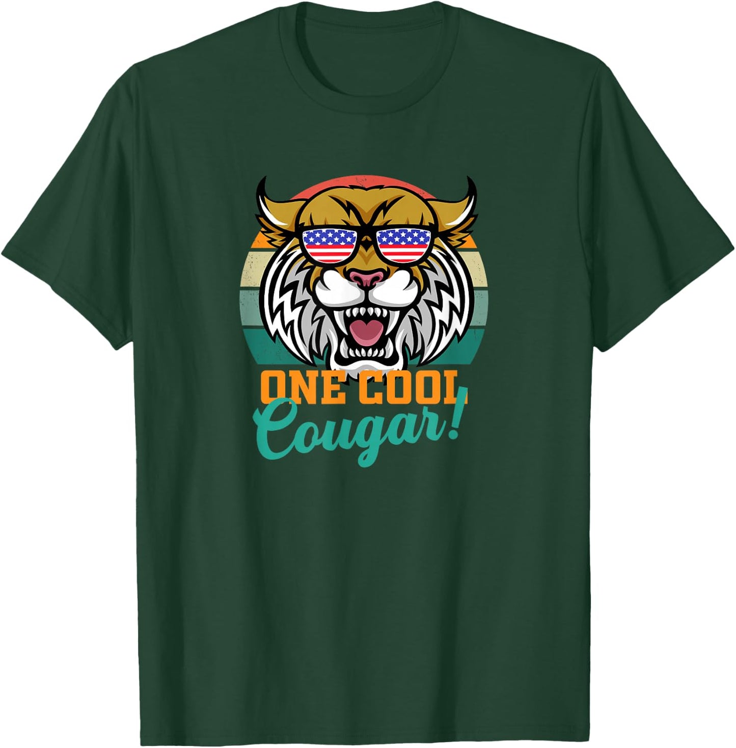 Cougar Cougars USA Flag American Sports Patriotic Souvenirs T-Shirt - T-Shirt | Forest