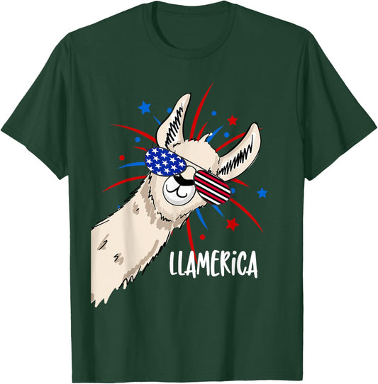 Funny Patriotic Llama Party Shirt For The Fourth Of July T-Shirt - T-Shirt | Forest