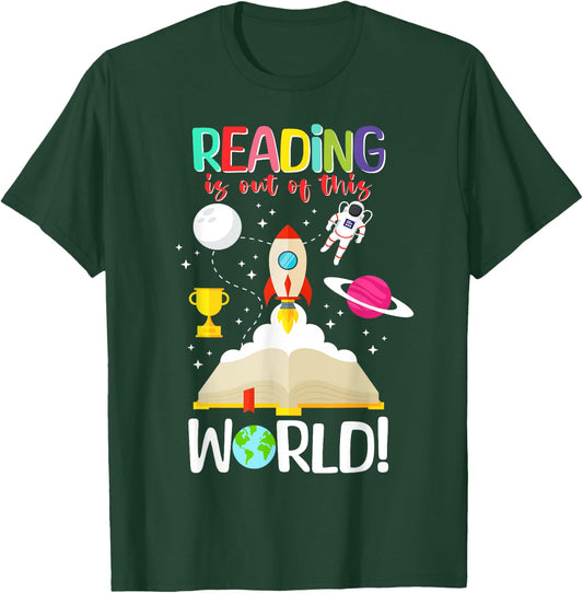Reading is Out of This World Spaceship Astronaut Back School T-Shirt - T-Shirt | Forest