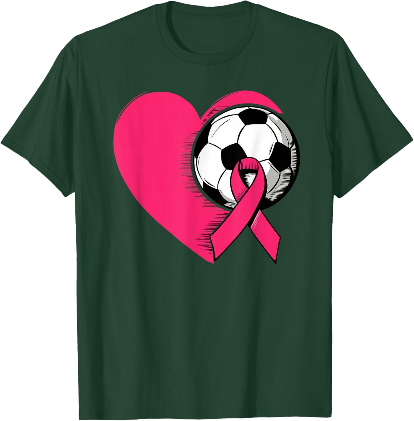 Breast Cancer Awareness Soccer Pink Ribbon Women Men Kids T-Shirt - T-Shirt | Forest