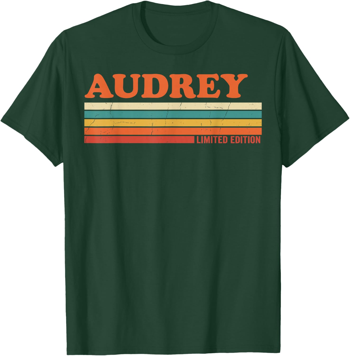 Audrey Retro Personalized First Name Vintage Stripes T-Shirt - T-Shirt | Forest