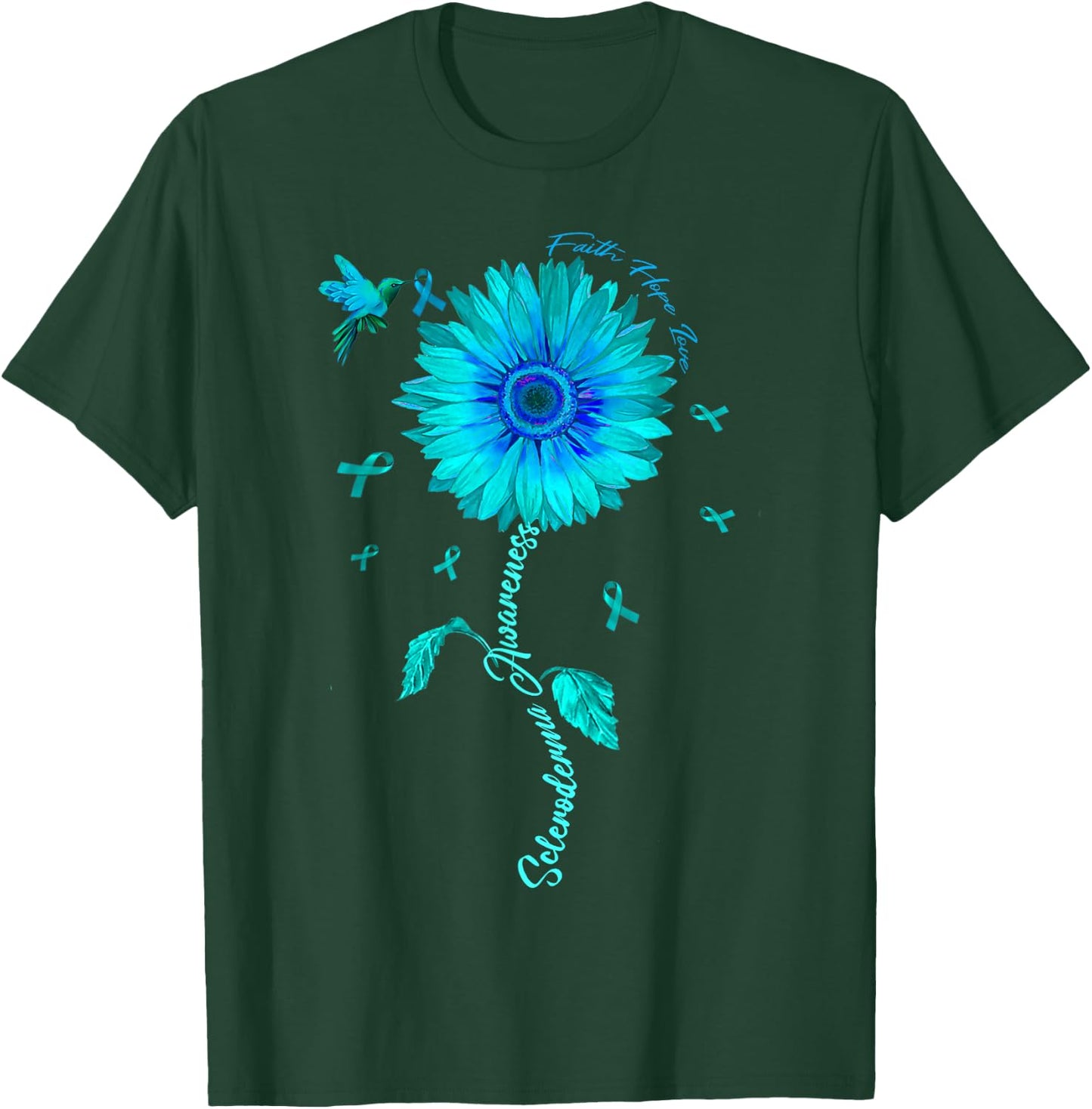 Scleroderma Awareness Teal Ribbon Sunflower T-Shirt - T-Shirt | Forest