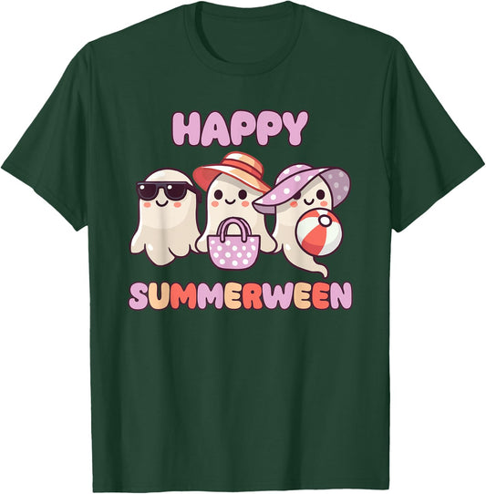 Happy Summerween Summer Halloween Ghost Men Women Kids T-Shirt - T-Shirt | Forest