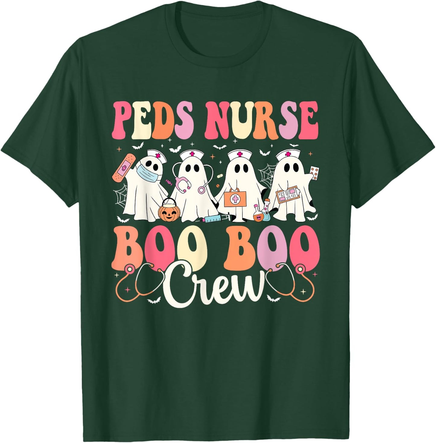 PEDS Nurse Boo Boo Crew Ghost Nurse Halloween PEDS Nurse T-Shirt - T-Shirt | Forest