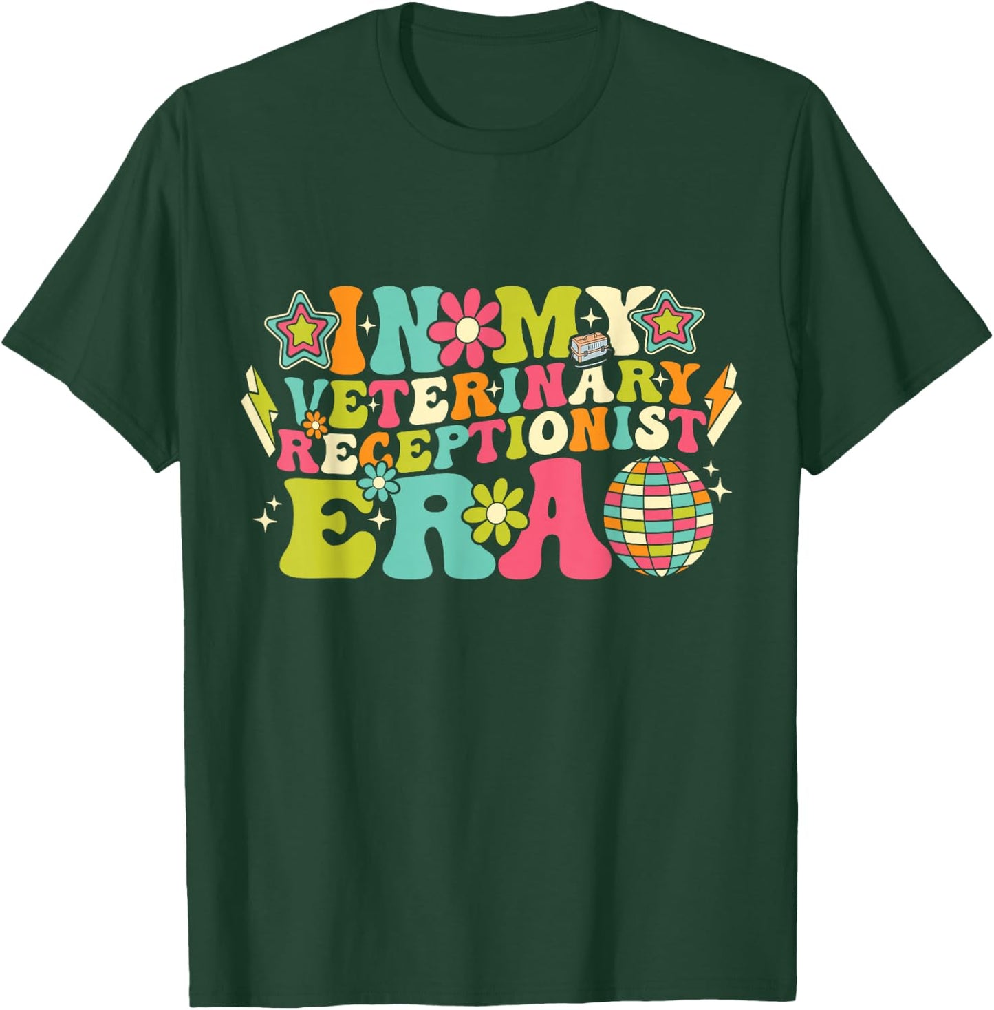 In My Veterinary Receptionist Era Groovy Funny Veterinarian T-Shirt - T-Shirt | Forest