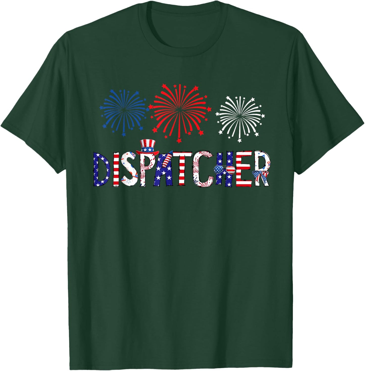Dispatcher Costume American Flag Fireworks Funny Job T-Shirt - T-Shirt | Forest