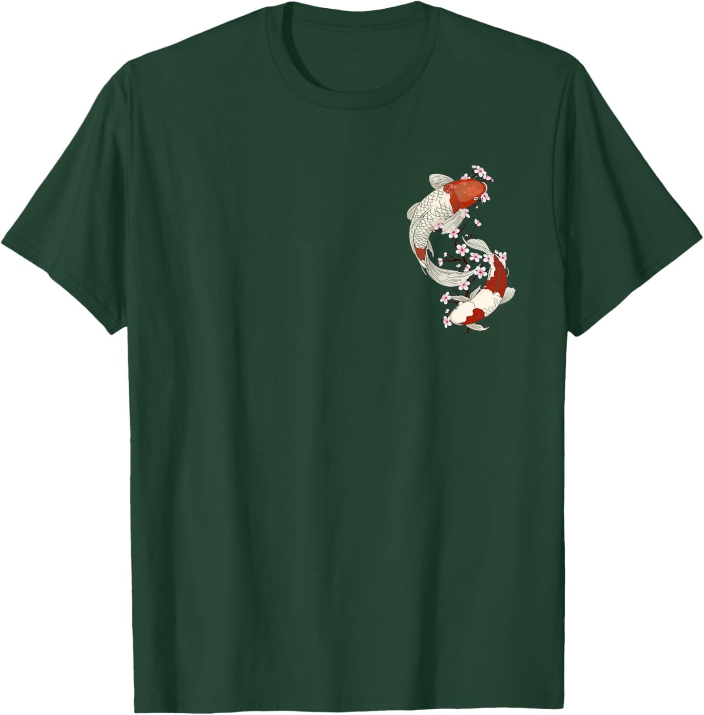 Japanese Koi Fish and Cherry Blossom Floral art T-Shirt - T-Shirt | Forest