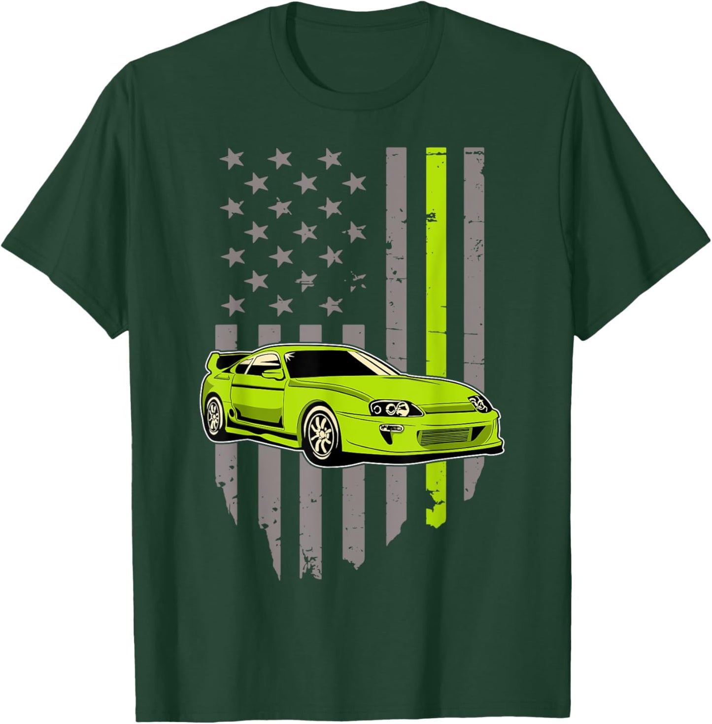 USA Flag Green Mk4 JDM Tokyo Supra Drift Car Street Racing T-Shirt - T-Shirt | Forest