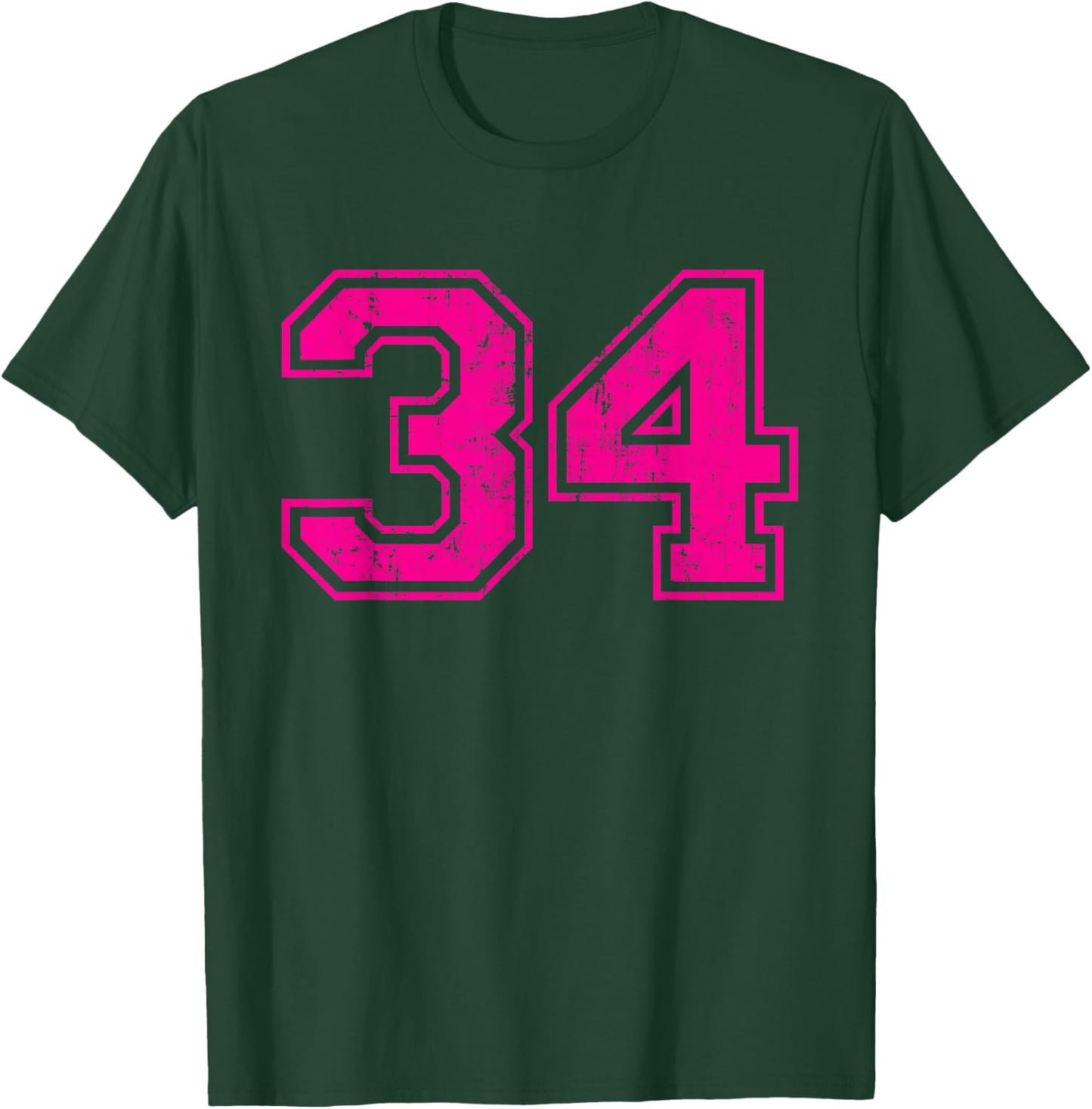 Number 34 Varsity Distressed Vintage Sport Team Player's T-Shirt - T-Shirt | Forest