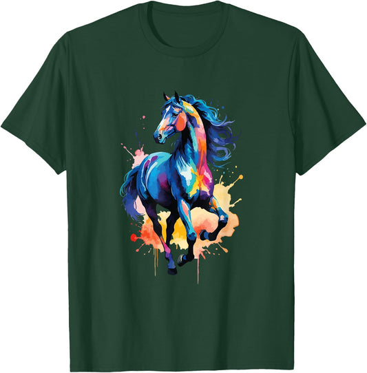 Colorful Horse Graphic Watercolor Style Horse Riding T-Shirt - T-Shirt | Forest