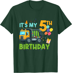 It's My Fifth Birthday 5 Year Old Garbage Truck Birthday T-Shirt - T-Shirt | Forest