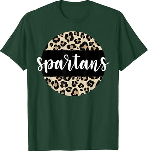 Leopard Print Spartans Team Mascot School Spirit Game Night T-Shirt - T-Shirt | Forest