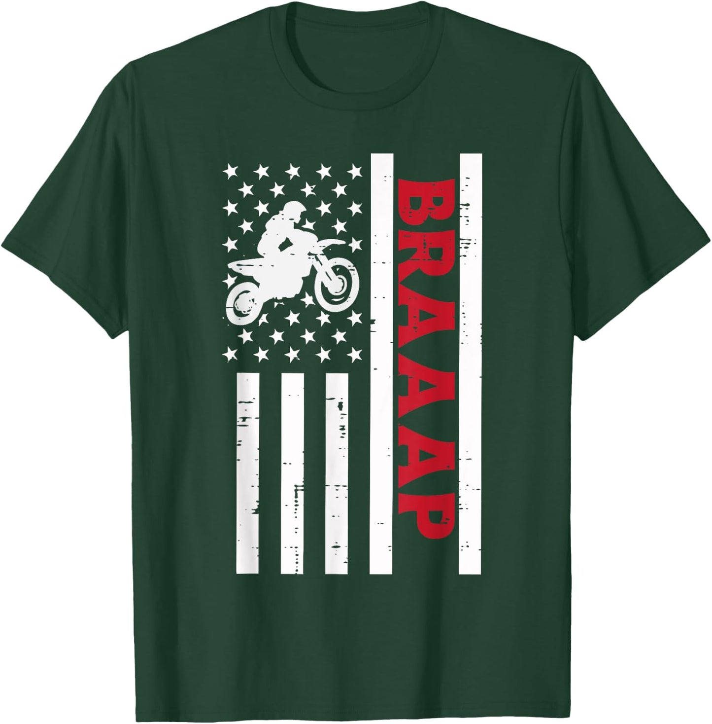Braaap Dirt Bike US Flag Vintage Motorcycle Patriotic Biker Kids Men T-Shirt - T-Shirt | Forest