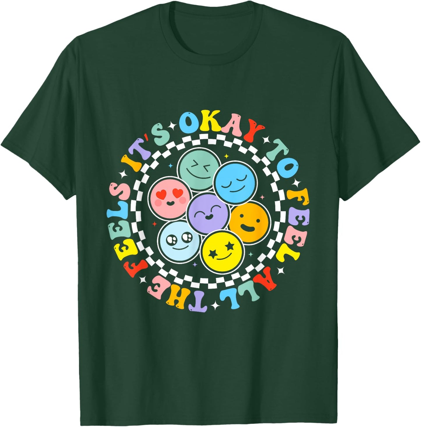 Groovy Mental Health Awareness It's Ok To Feel All The Feels T-Shirt - T-Shirt | Forest