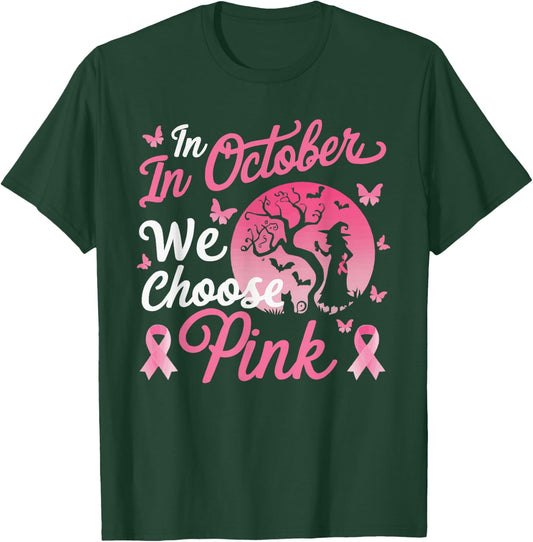 Halloween Breast Cancer Awareness Month Pink Ribbon T-Shirt - T-Shirt | Forest