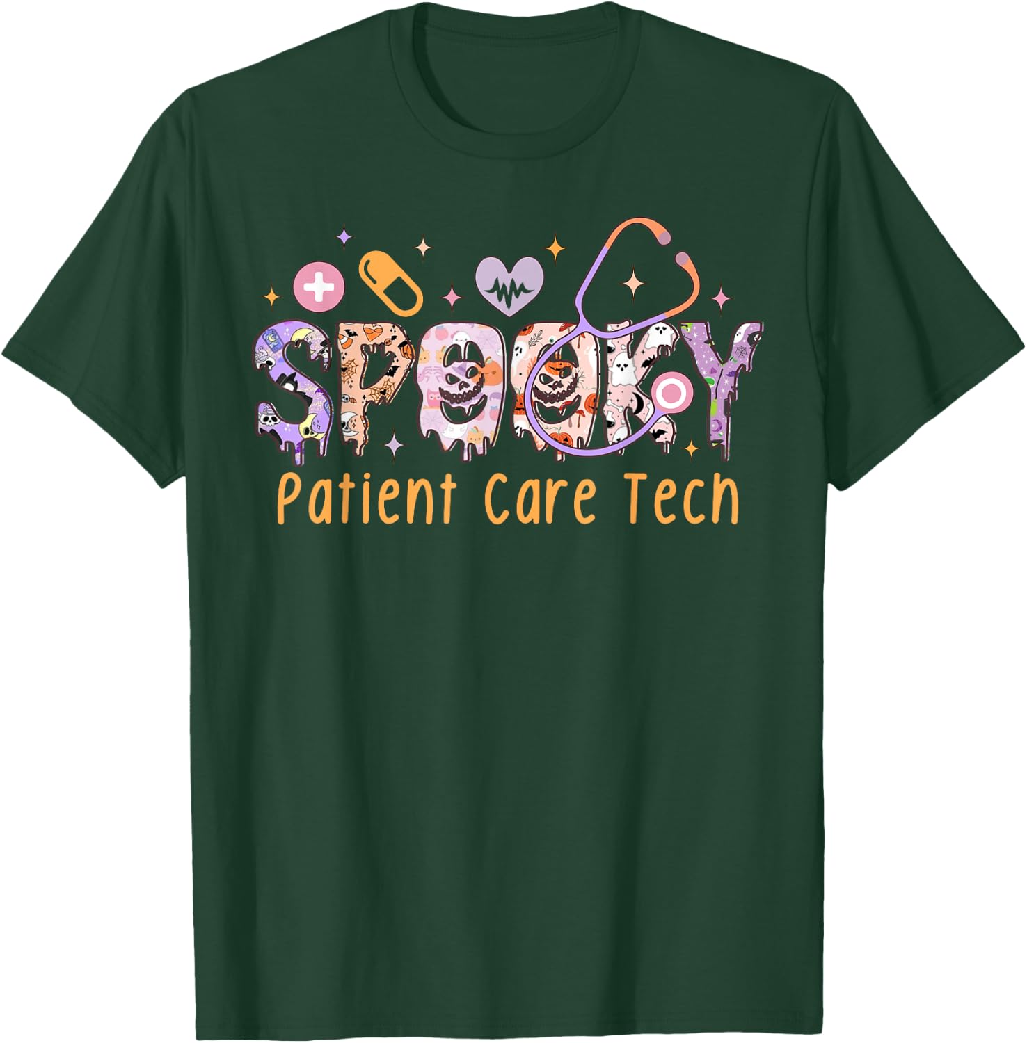 Spooky Patient Care Tech PCT Healthcare Aide Halloween T-Shirt - T-Shirt | Forest
