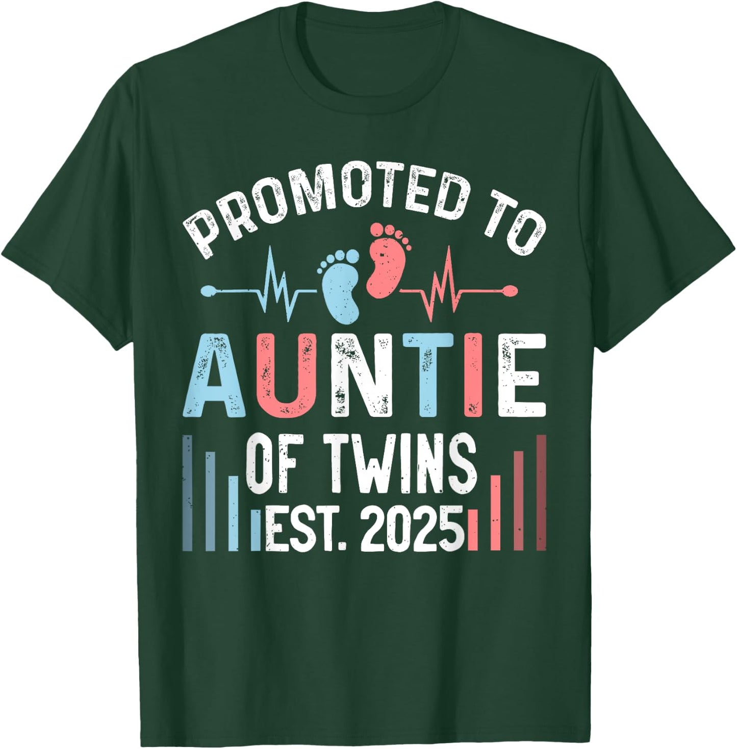 Promoted To Auntie Of Twins Est 2025 Twin Baby Shower T-Shirt - T-Shirt | Forest