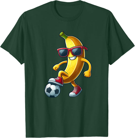 Banana Sunglasses Playing Soccer Funny Fruit Sport Player T-Shirt - T-Shirt | Forest