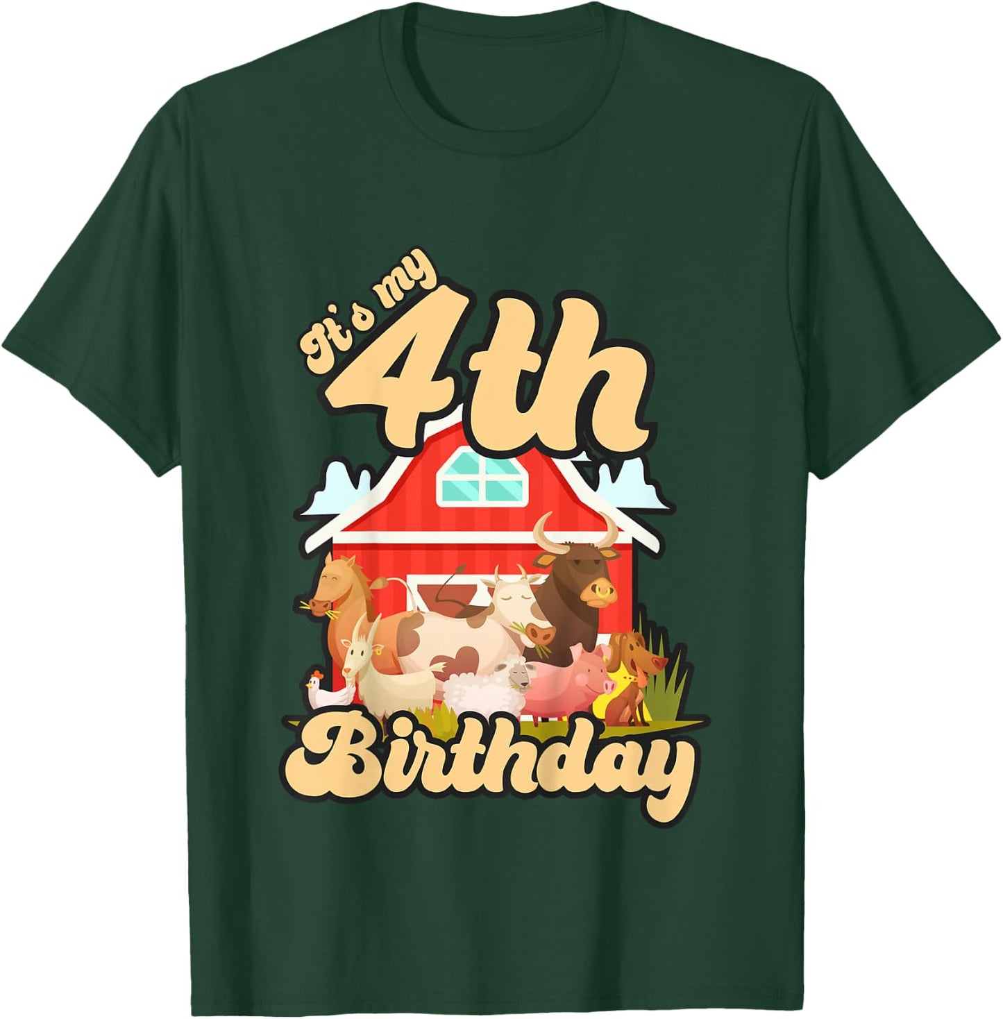 4th Birthday Shirt Farm Animals Cow Horse Pig 4 Years Old T-Shirt - T-Shirt | Forest