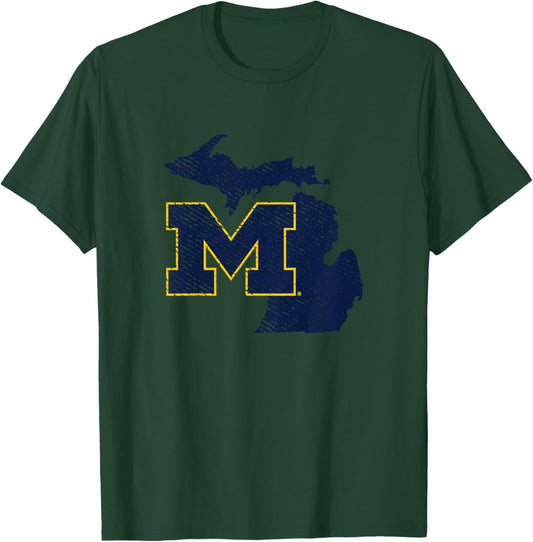 Kids University of Michigan Wolverines U of M State Shape T-Shirt - T-Shirt | Forest