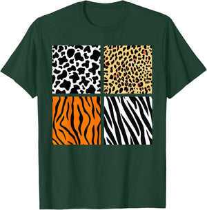 Four Animal Pattern Cow Tiger Leopard Zebra Animal Print T-Shirt - T-Shirt | Forest