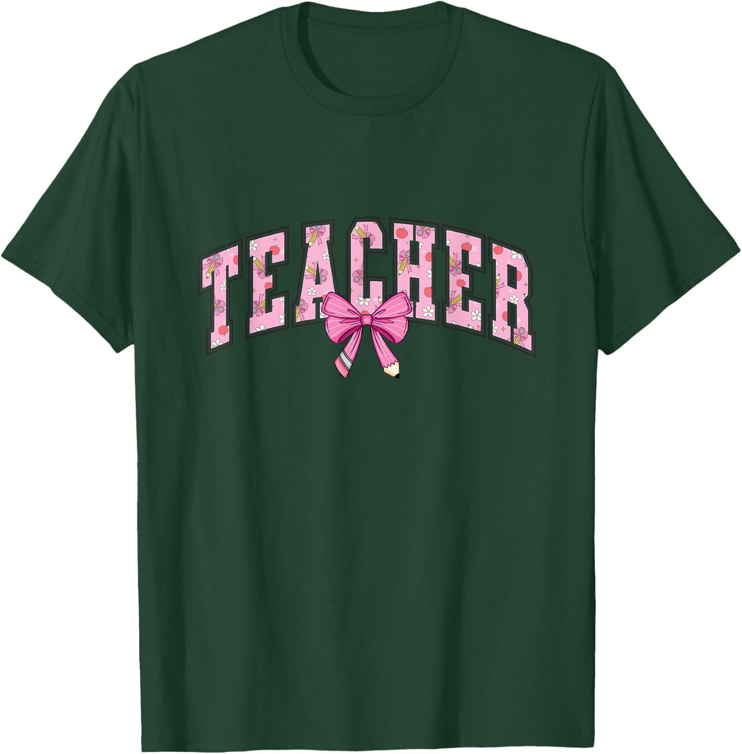 Coquette Bow Back To School First Day Teacher T-Shirt - T-Shirt | Forest