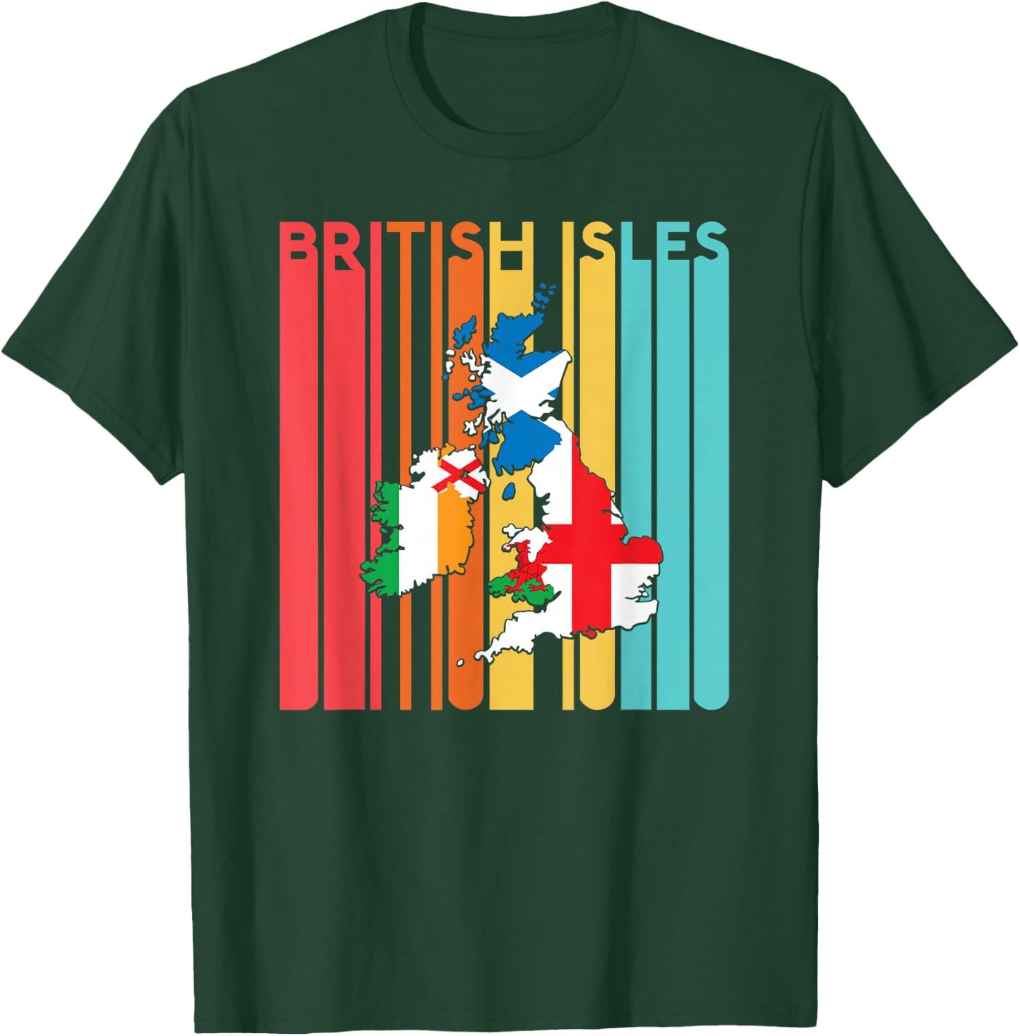 British Isles Sea Ireland Scotland Wales England Map Retro T-Shirt - T-Shirt | Forest
